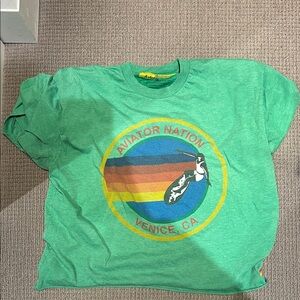 Aviator Nation Green Tee with Rainbow Graphic